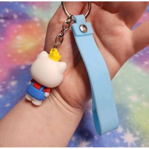 Hello Kitty Crown Wristlet Keychain Light Blue Rubber Sanrio "Only You" Love - Picture 3 of 4